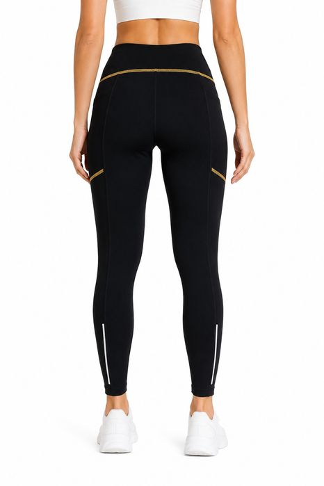 Legginsy Sportowe Wysoki Stan Czarne S