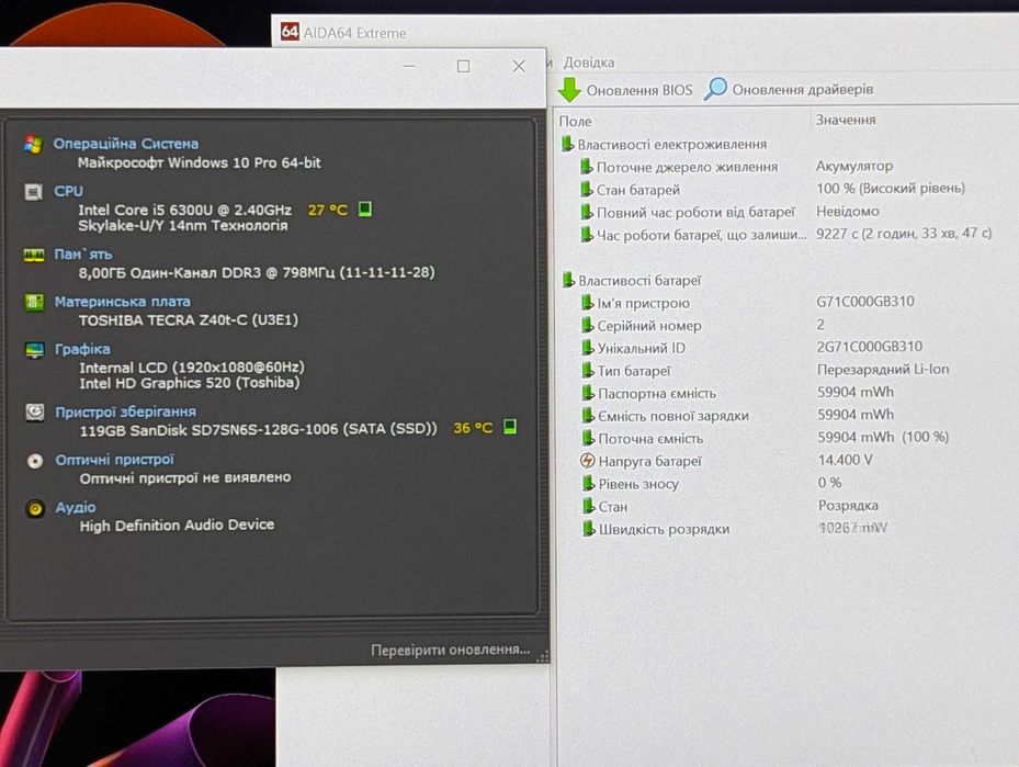 ОПТ Ноутбук Б/В Toshiba Tecra Z40t-C/i5-6300U/8gb/128gb (T112)