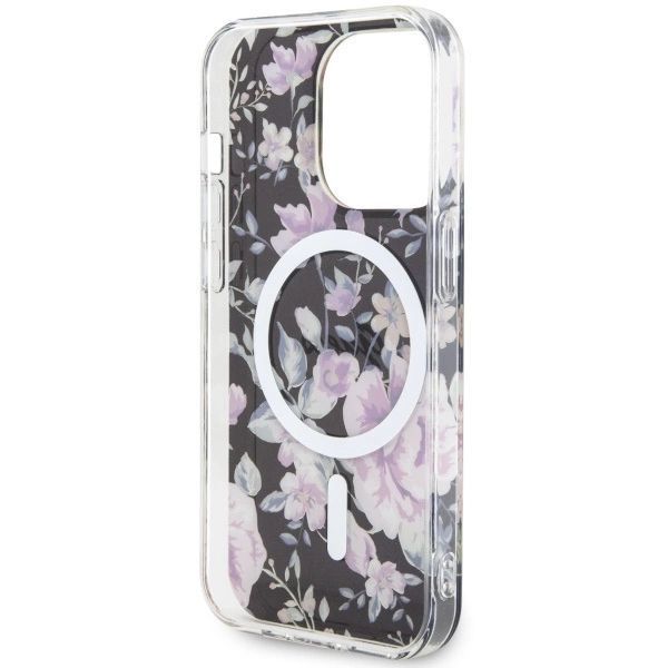 Etui Guess Flower MagSafe na iPhone 14 Pro - czarne