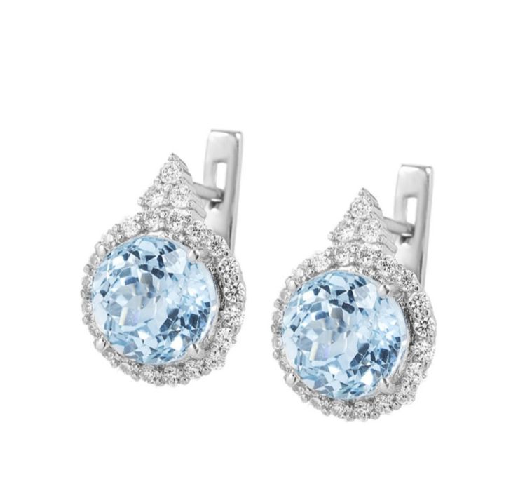 Срібні сережки з скай топазом і фіанітами.