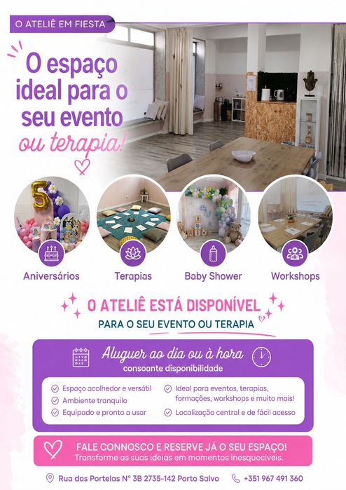Espaço Aluguer para Aniversários, Chá Revelação, Workshops, Terapias