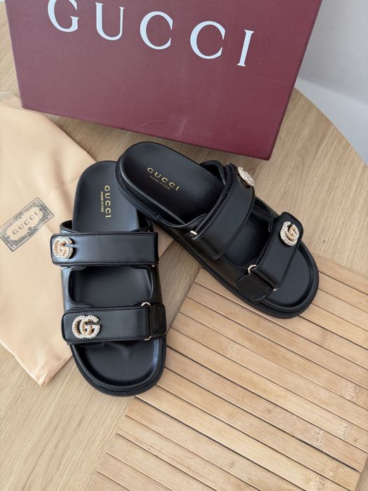 Klapki Gucci Crystal Double G Sandały GG Interlocking G