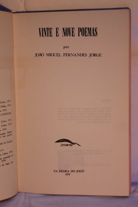 1ª edição "Vinte nove poemas" (1978), de João Miguel Fernandes Jorge