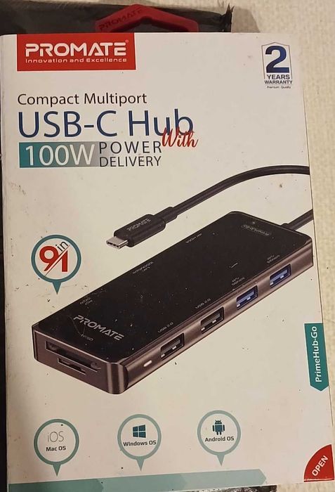 USB-хаб Promate PrimeHub-Go 9-в-1 USB-C PD/HDMI/2xUSB 3.0/2xUSB 2.0/RJ