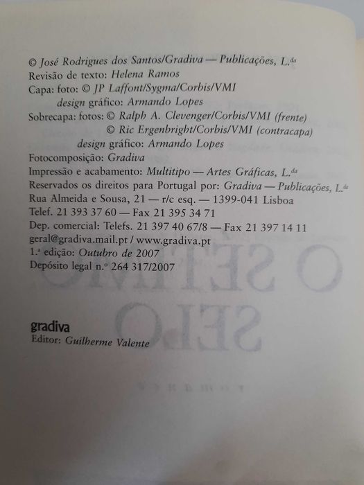 Livro “O Sétimo Selo” (666) de José Rodrigues dos Santos (1ª Edição - Outubro 2007)