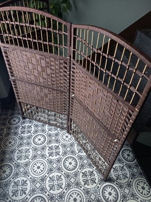 Parawan rattanowy wiklinowy ciemny brąz dekoracyjny 100 cm x 150 cm
