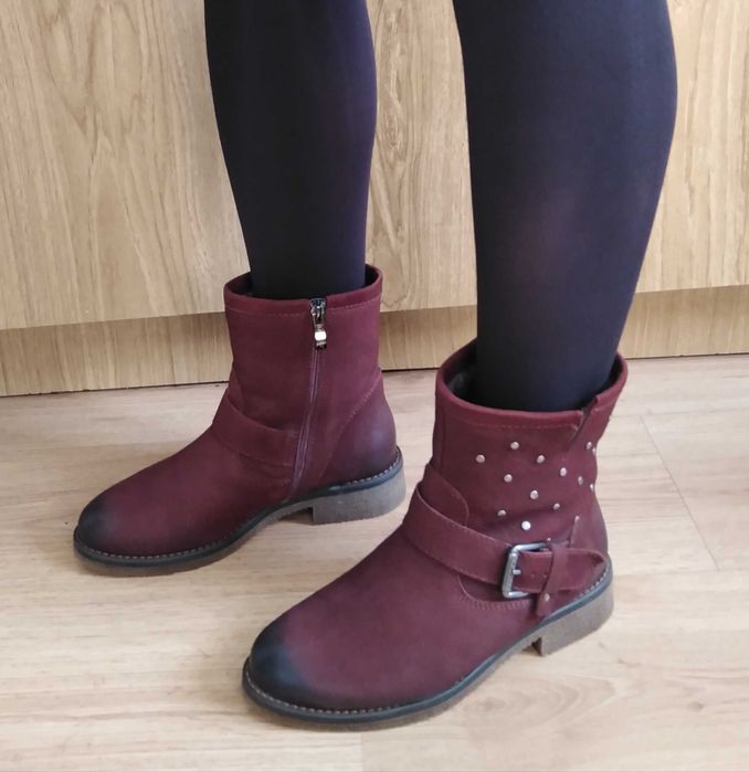 LASOCKI NOWE bordowe botki kozaki zimowe ćwieki skóra skórzane 36 23cm