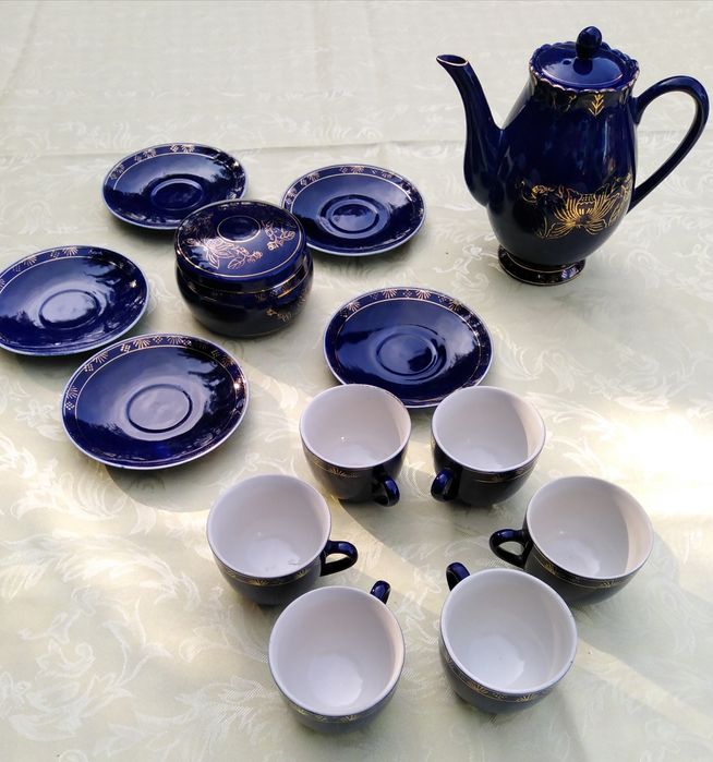 Kobaltowy serwis porcelanowy Korea d.p.r.k