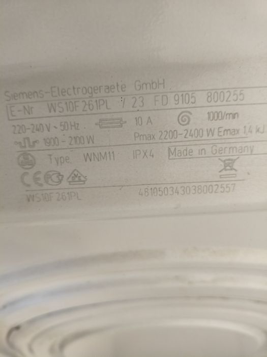 Pralka Siemens F10-26 uszkodzone łożysko