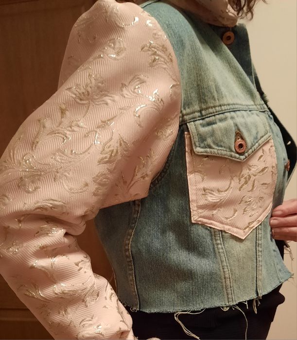 Kurtka jeansowa z brokatem handmade #upcycling