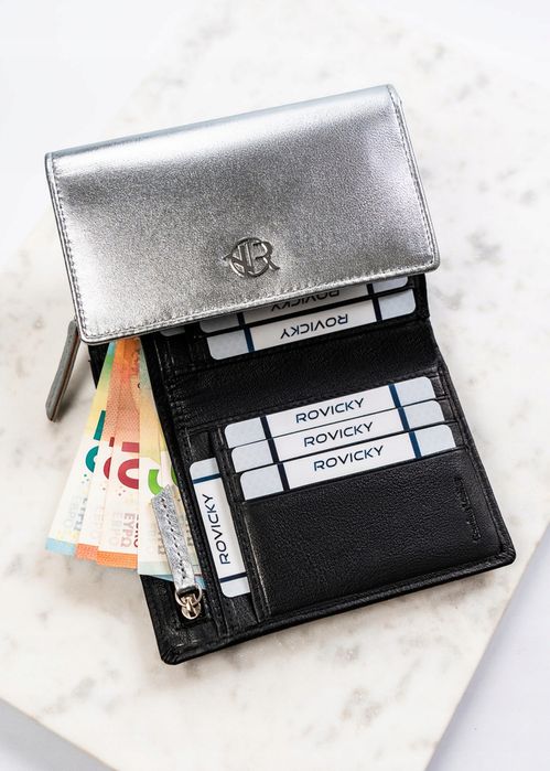 damski portfel ze skóry naturalnej na zatrzask - rovicky