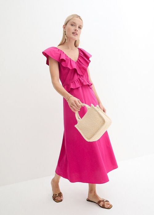 B.P.C sukienka różowa maxi z falbanką r.54