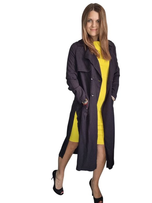 Długa narzutka H&M czarna rozmiar s 36 plaszcz