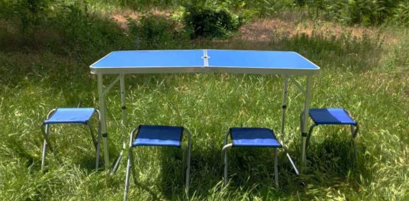 Раскладной стол и стулья 4 шт синий Стол чемодан складной со стульями