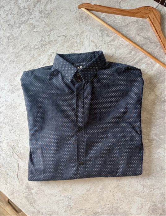 H&M koszula męska czarna w białe kropki L slim fit