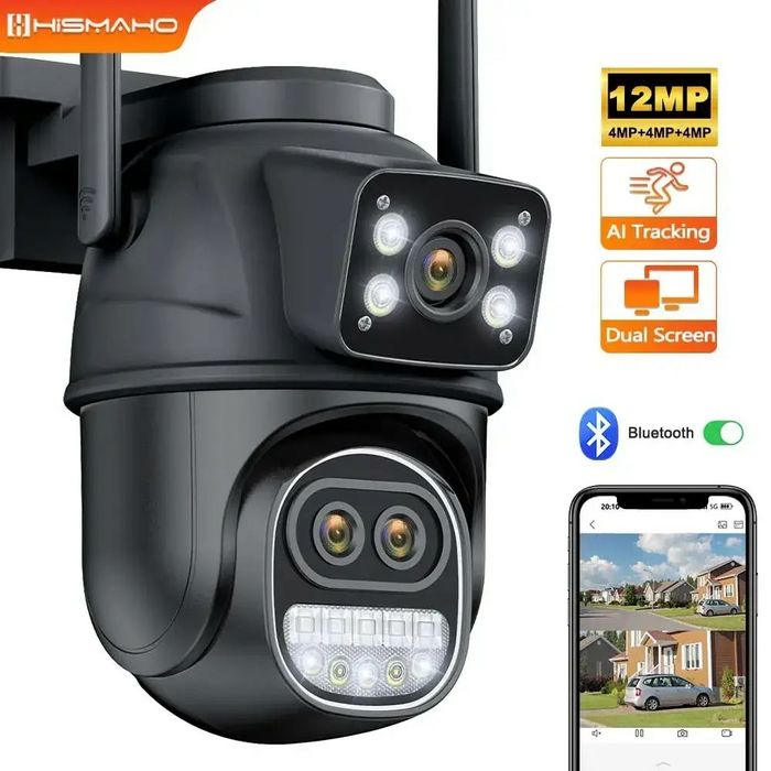 Камера видеонаблюдения ICSEE, 12 МП, 4K, Wi-Fi, 8-кратный зум