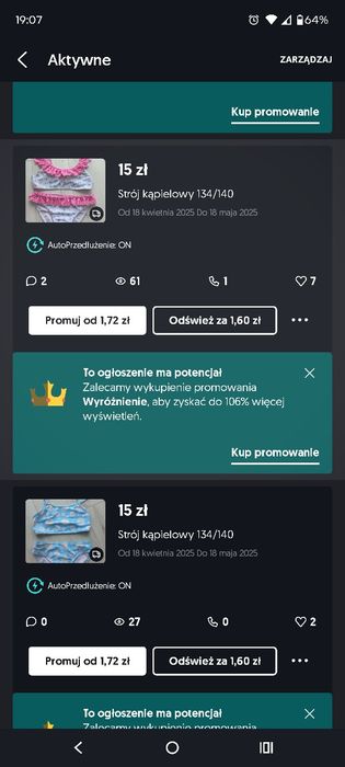 Strój kąpielowy 134/140 x2