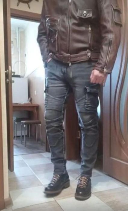 Темно-сірі джинси з багатьма кишенями XXL.  Камуфляж. Мото.