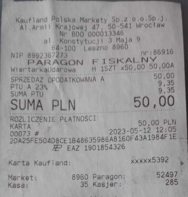 Wiertarka udarowa elektryczna 750W 15,71NM MY PROJECT