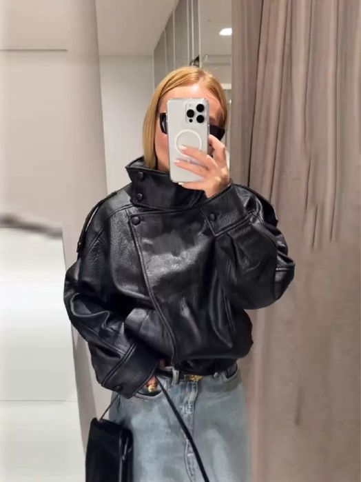 Куртка zara шкірянка зара чорна