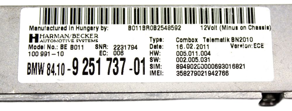Moduł sterownik Bluetooth Combox Telematik BMW F10 F11 F25 F01 F02 925