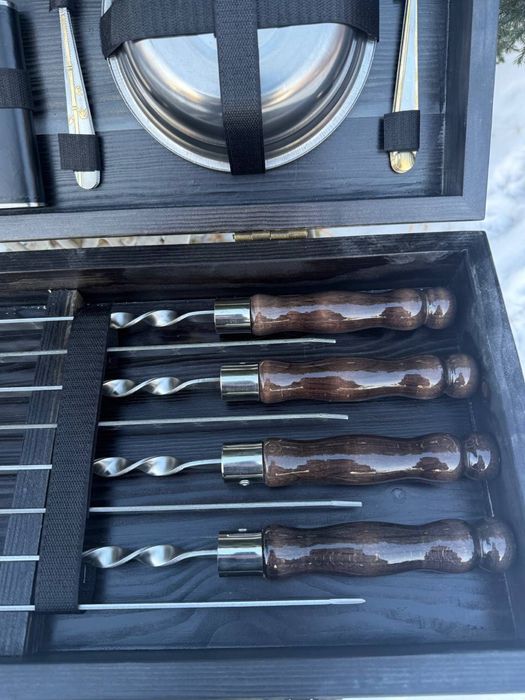 Шампуры 3 мм ручной работы в деревянном кейсе 6/8 шт подарок мужчине