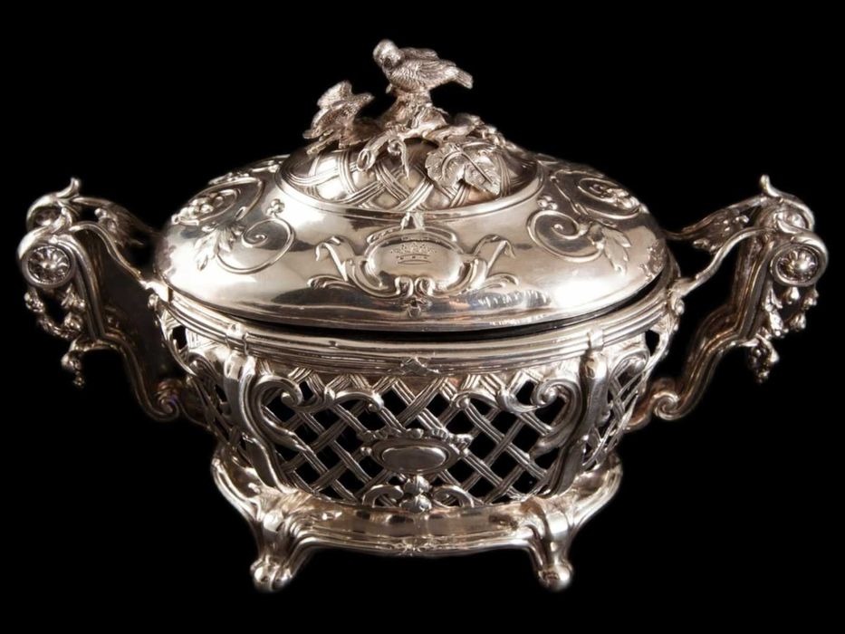 Conjunto para condimentos em vidro e prata