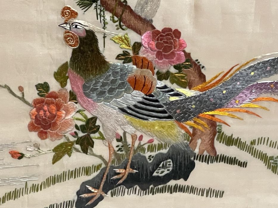 Quadro Bordado antigo em seda, Chinês oriental