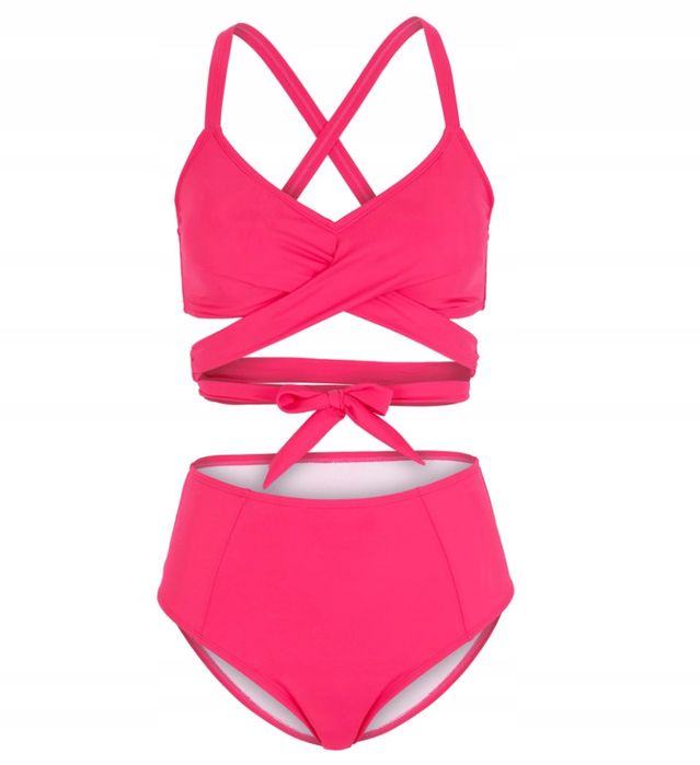 B.P.C bikini bustier wiązane różowe z figami 48.