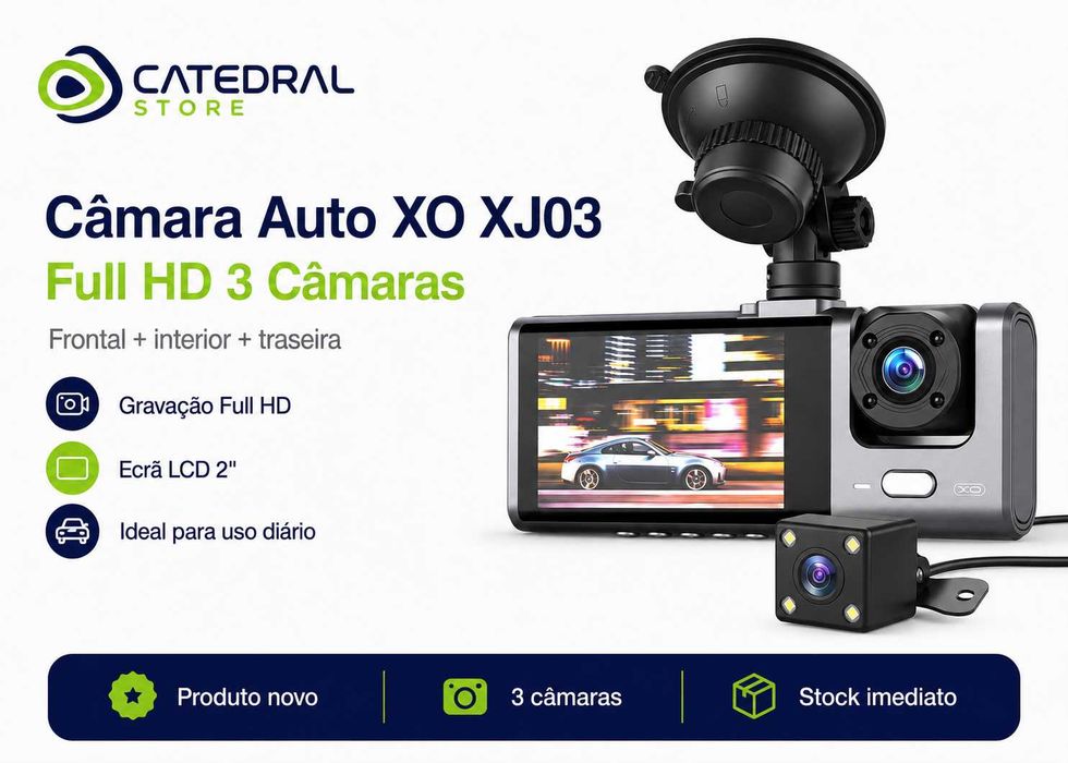 Câmara Auto Dashcam XO XJ03 Full HD 3 Câmaras