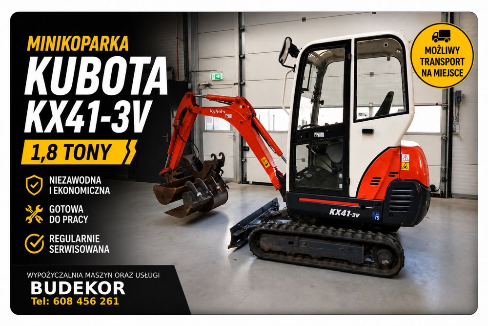Wynajem minikoparki 1,8t bez operatora Krosno