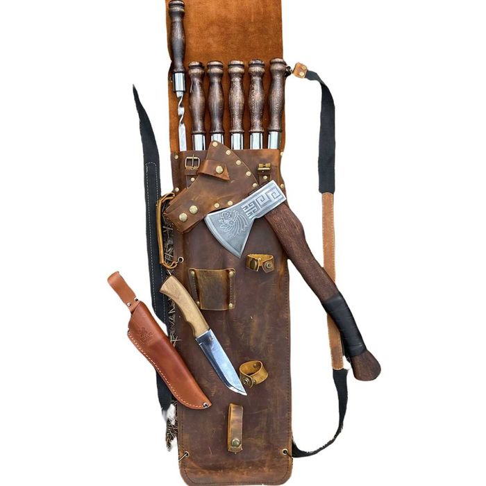 Набір шампурів ІНДІАНЕЦЬ МАЙЯ BS21 Подарочный набор в кожаном чехле