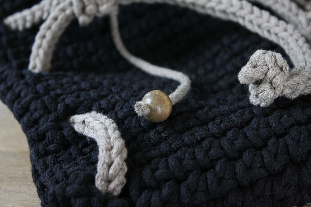 Sploting - czarna bawełniana torebka worek, sznurek ze ściągaczem