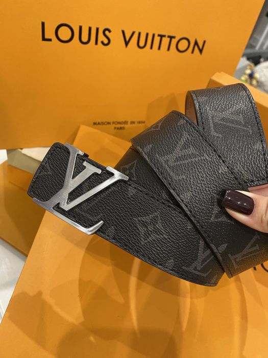Meski pasek LV Louis Vuitton skóra naturalna monogram srebrna klamra