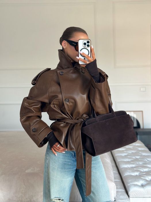Куртка косуха тренч шкіра Zara M