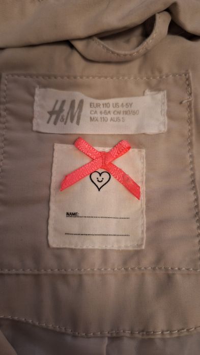 Płaszczyk wiosenny dla dziewczynki rozm.110, H&M, jasnoszary
