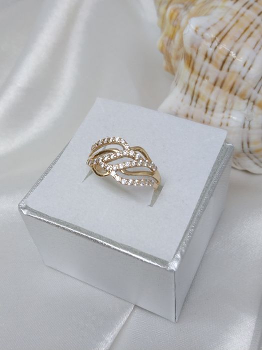 Złoty pierścionek z cyrkoniami, złoto Golden rose 583, rozmiar 13