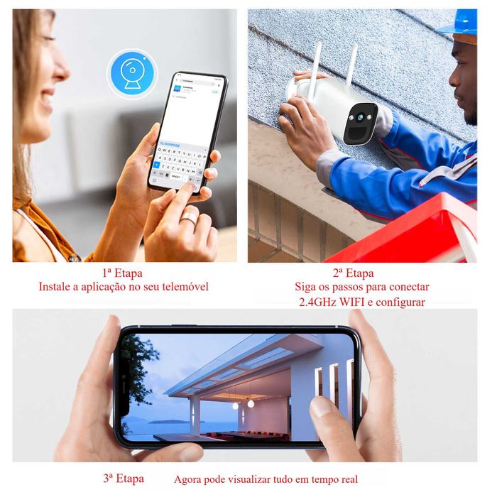 Kit Vigilância 3MP WiFi * Visão Noturna * Áudio e Deteção PIR