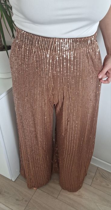 Spodnie damskie szerokie nogawki cekinowe 44 XXL