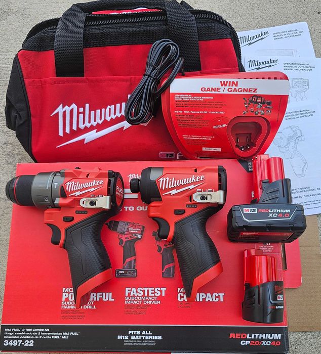 Milwaukee M12 FUEL 3497-22 Дриль-шуруповерт та імпакт, новий, оригінальний комплект