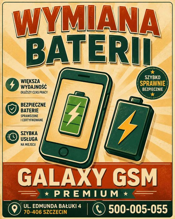 Wymiana baterii w telefonie każdym smartfonie Galaxy GSM | ul. Bałuki 4 Szczecin