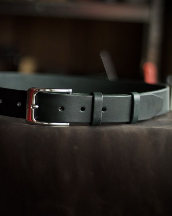 Ремінь чоловічий шкіряний ручноі роботи / зелений ремень мужской 4 см