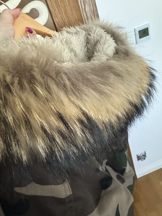 Kurtka zimowa damska parka naturalny jenot XL moro bardzo ciepła