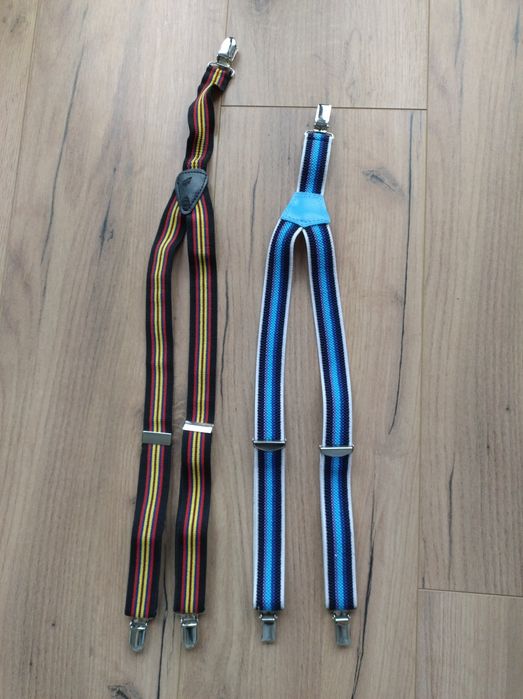 Szelki do spodni regulowane niebieskie paski czerwone czarne