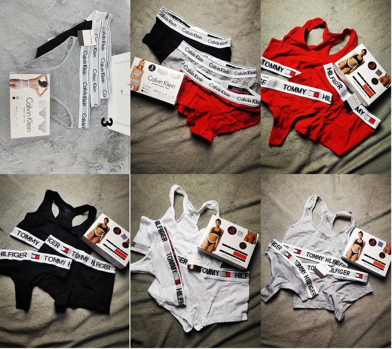 S M L XL 3pak Majtki Stringi Komplet Damskie Calvin Klein Tommy Hilfiger