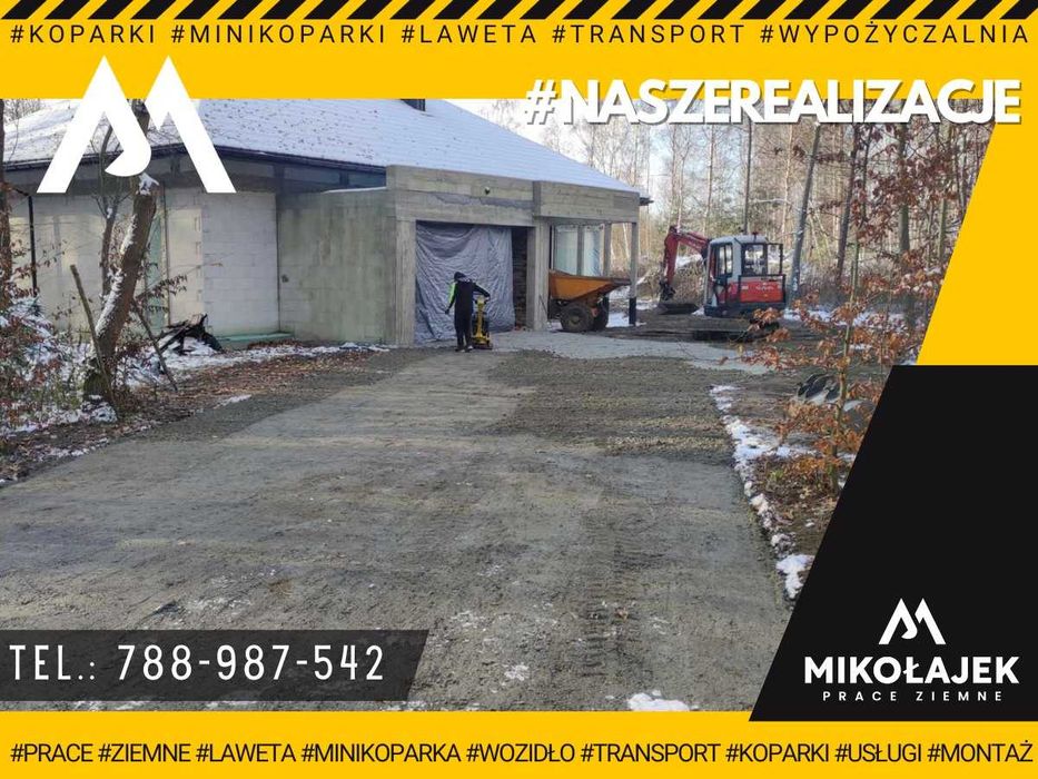 Prace ziemne KOPARKA minikoparka podjazdy korytowanie fundamenty wykop
