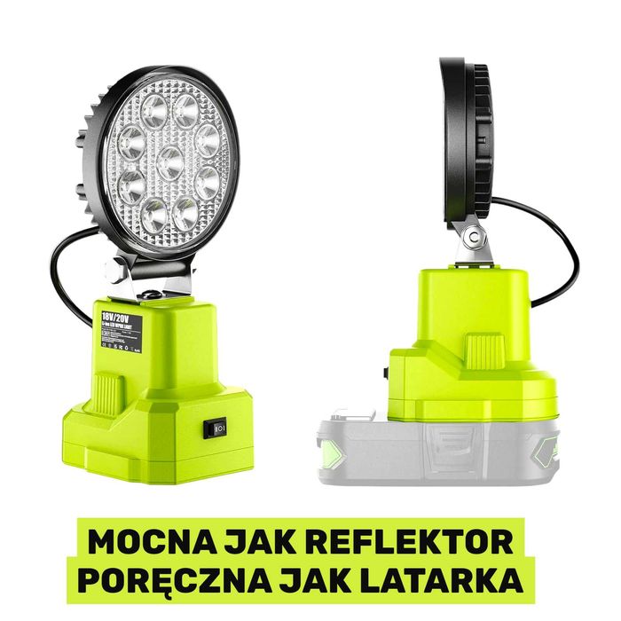 Lampa robocza LED pod baterie Ryobi 18V/20V - REGULACJA, dwa tryby