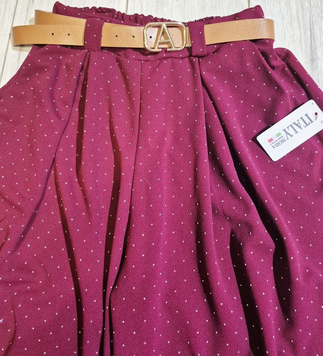 Bordowe spodnie wide leg kuloty moda italy bling bling viral