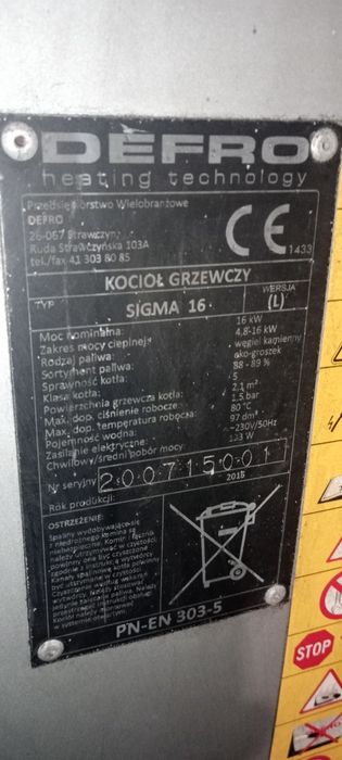 Piec Defro 15 kW -16 kW 5 klasa