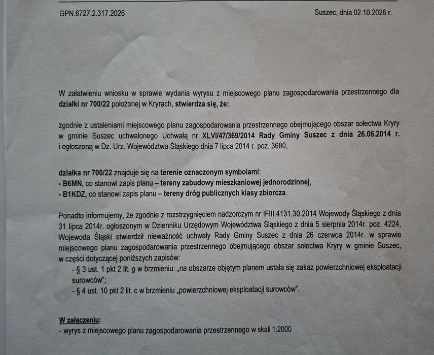 Działka budowlana Kryry 1556 m²
